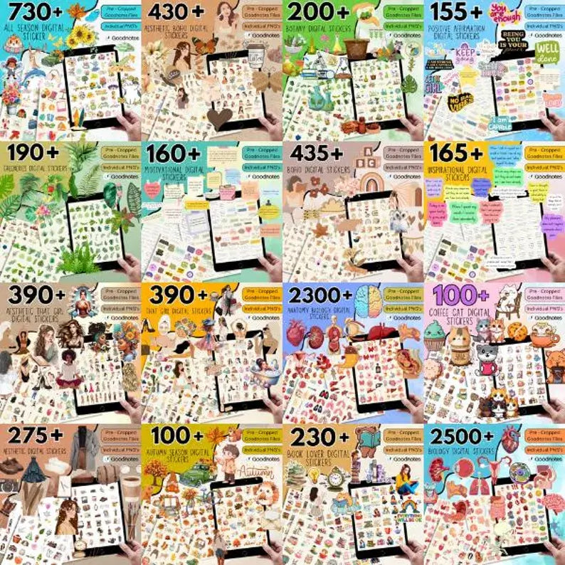 15,000 Pages Planners, Journals, Templates, & 8000 Digital Stickers with Resell Rights!